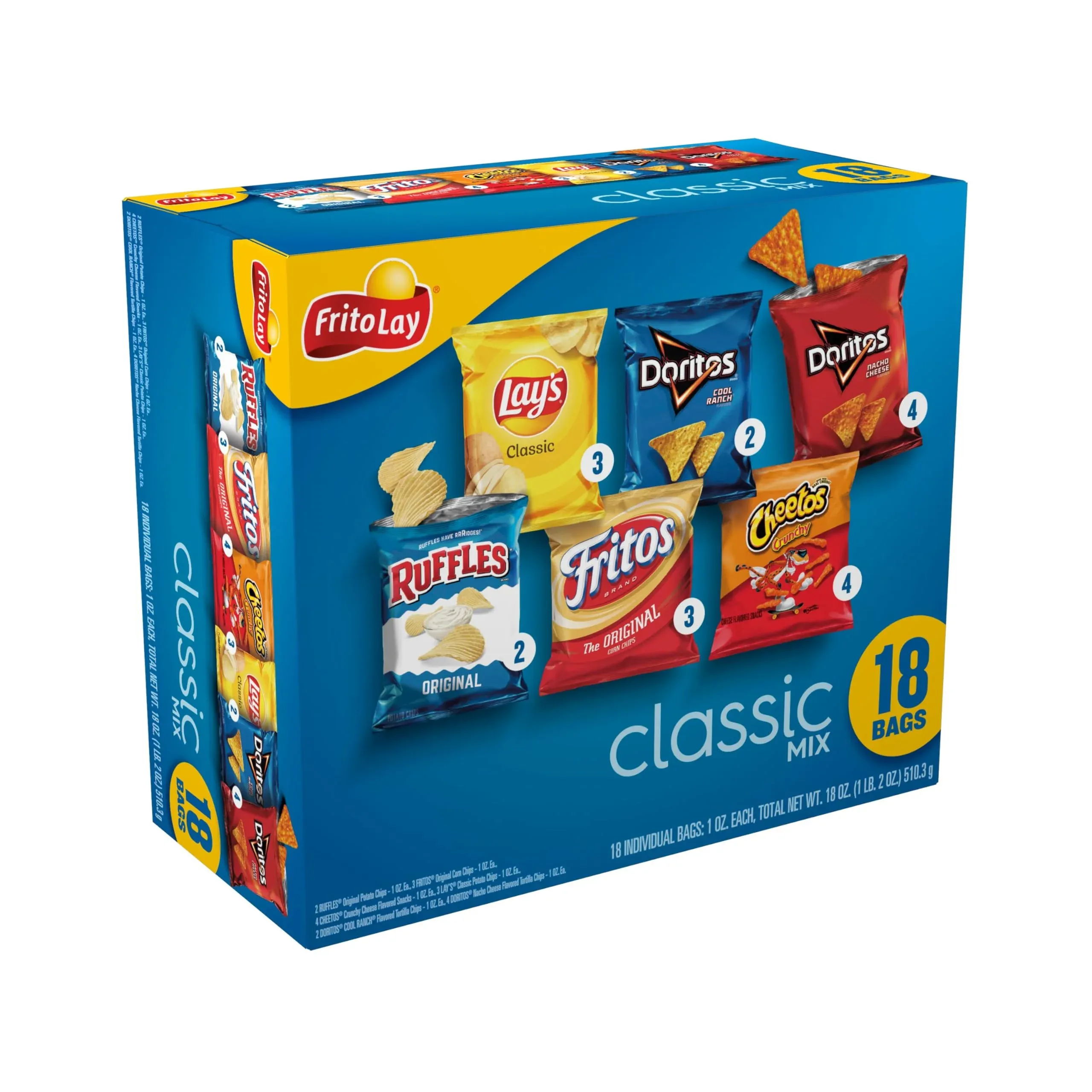 Frito-Lay Classic Mix Variety pack Snacks, Assorted (18 oz, 18 ct)