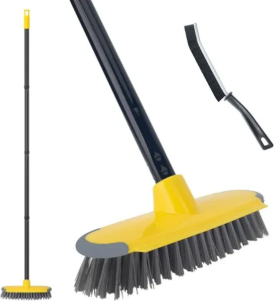 Deck Brush with Long Handle, Scrub Brush for Shower, 50'' Outdoor Floor Scrubber Broom for Carpet, Boat, Patio, Garage, Concrete Cleaning