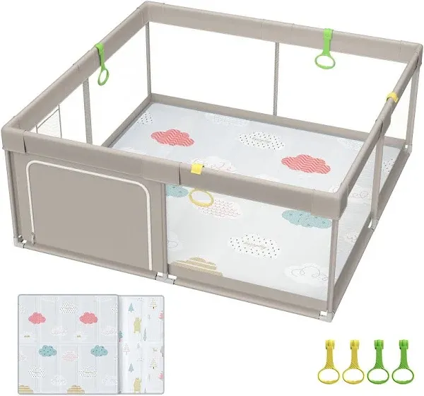 Baby Playpen with Mat, 71x59inch Playpen for Babies and Toddlers, Kids Play Pen, Extra Large Baby Playpen,Baby Fence,Big Playpen for Infants with Gate,Playard for Baby