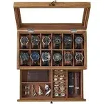 SONGMICS 12-Slot Watch Box, 2-Tier Watch Display Case with Large Glass