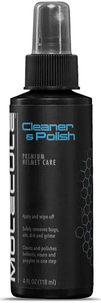 Molecule Helmet Cleaner Polish, Premium Helmet Care, Helmets, Visors, and Goggles, For Gloss Finishes, 4 Ounces