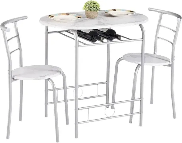 VECELO 3 Piece Small Round Dining Table Set