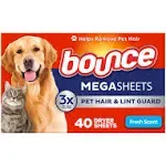 Bounce Pet Hair and Lint Guard Mega Dryer Sheets With 3x Pet Hair Fighters, 8.7 x 12.6 inch (40 ct)