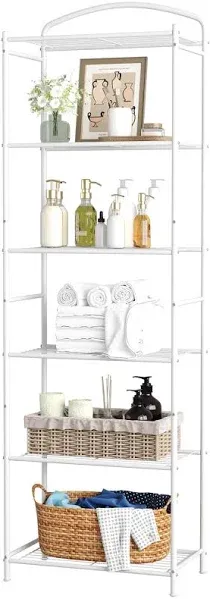 HOMEFORT Metal Bathroom Shelf,6-Tier Tower Rack, Freestanding Storage Organizer, Metal Shelving Unit with 6-Tier Durable Shelves for Bathroom, Kitchen, Living Room, Laundry