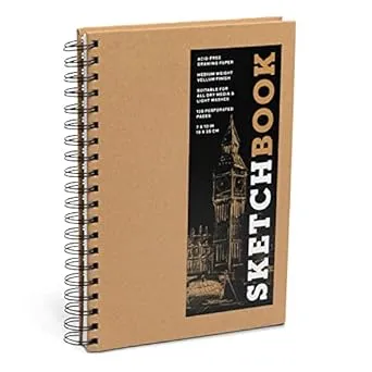 Sketchbook 7 x 10" Kraft Spiral Hardcover Mixed Media Sketchbook for Drawing, Acid-Free Quality Paper (128 pages) - Union Square & Co. Sketchbooks