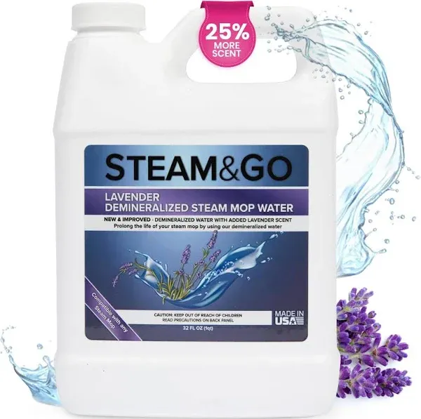 Steam and Go Demineralized Water - Lavender Scent - Cleaning Solution for Steam Mop, Floor Cleaner Solution, & More - Ready-to-Use Multi-Surface Floor Cleaning Solution - Lavender - 128 Fl. Oz