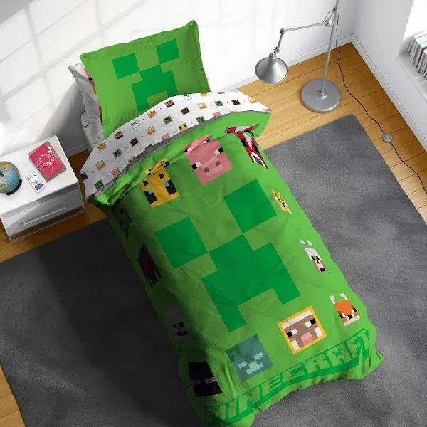 Sunny Side Up Minecraft Twin Comforter Set - 5 Piece Kids Bedding Includes Comforter, Sheets & Pillow Cover - Super Soft Gamer Microfiber Bed Set