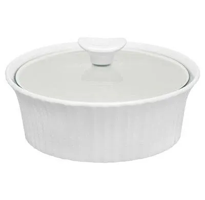 Corningware 1-1/2 Qt. Stoneware French White Round Covered Casserole Dish