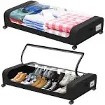 INVOCOO 2 Pack Under Bed Storage with Wheels, 37L Large Capacity Under Bed Storage Containers with Clear Lid, Handles, Label, Rolling Under Bed Shoe Storage