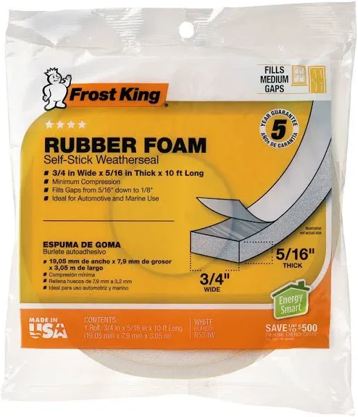 Frost King Black Rubber Foam Weather Stripping Tape For Auto and Marine 10 ft. L x 5/16 in.