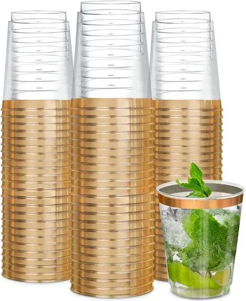 R-kay Plastic Cups, Heavy Duty 10 OZ Disposable cups, Plastic cocktail Glasses (100, Gold)