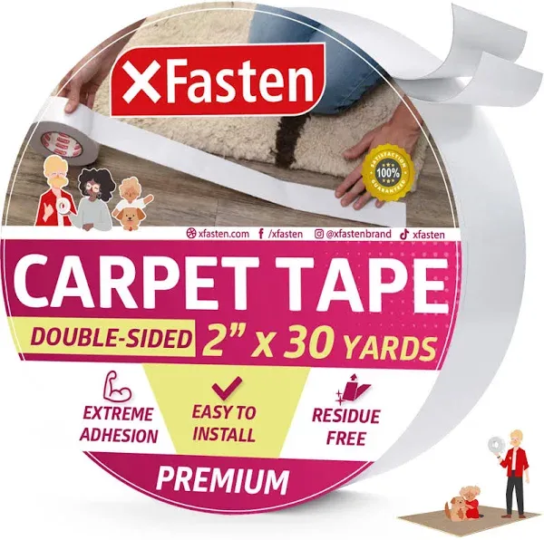 Carpet Tape Double Sided - Heavy Duty 2” x 20 yds Gentle on Surface Double Si...