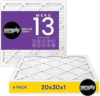 Simply Filters 20x30x1 MERV 13, MPR 1500 Air Filter (4 Pack) - Actual Size: 19.75"x29.75"x0.75" HVAC, AC Furnace Filter