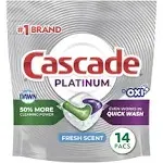 Cascade Platinum Dishwasher Detergent, Fresh Scent, Actionpacs - 14 actionpacs, 221 g