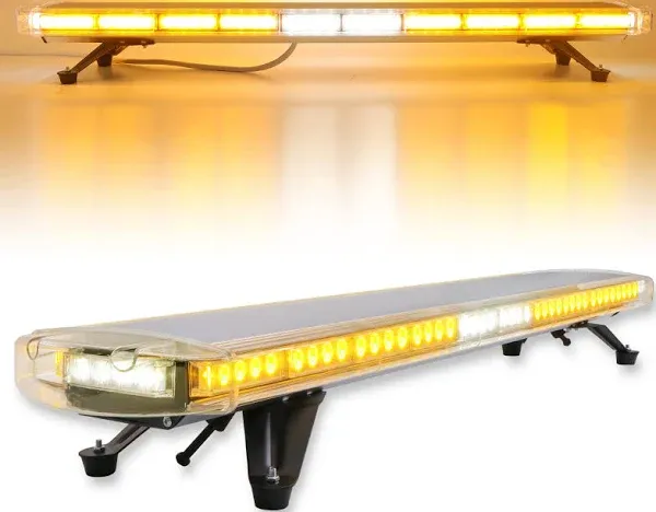 47" 88LED Extreme Bright Intensity Construction Emergency Warning Beacon Strobe Light Bar Rooftop Low Profile Law Enforcement Hazard Flashing for Tow Work Truck Vehicle Amber/White/Amber