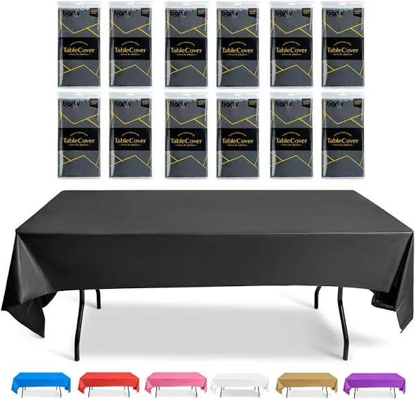 Plastic Tablecloth For Parties Disposable, Pack of 12, Thick black Black