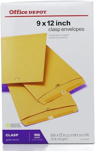 6 1/2 x 9 1/2" Kraft Clasp Envelopes