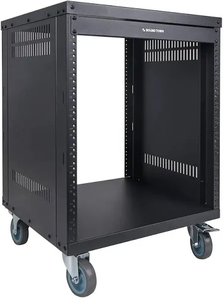 Sound Town 12U Universal Steel Rack, w/ 3" Locking Casters, Vented Side Panels for Audio Video, Server and Network Equipment (STRK-M12U)