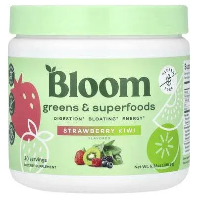 Bloom Greens and Superfoods Powder - Strawberry Kiwi Smoothie & Juice Mix (Pack of 1) Probiotics for Digestive Health & Bloating Relief for Women, Digestive Enzymes Superfoods Gut Health