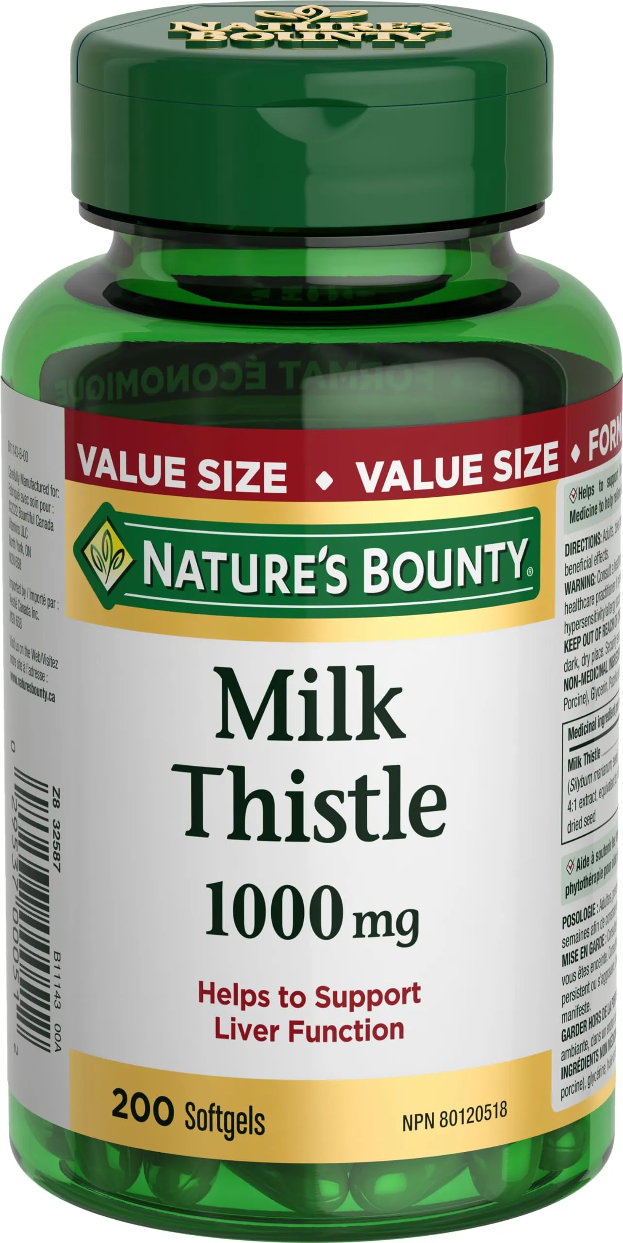 Nature's Bounty Milk Thistle 250 mg Supplement (200 ct)