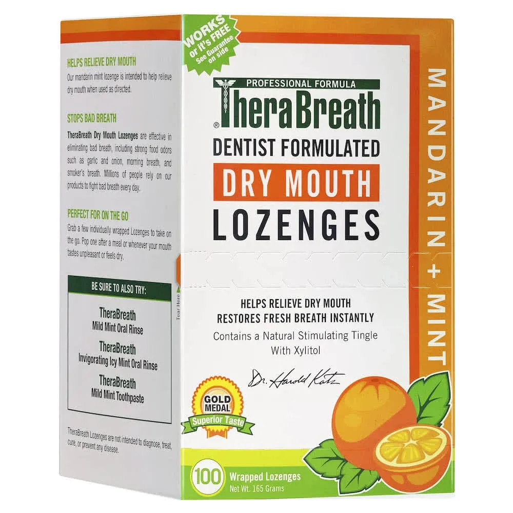 TheraBreath Dry Mouth Zinc Lozenges, Mandarin Mint Flavor, 100 Lozenges