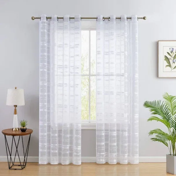 Broadway Stripe Decorative Sheer Light Filtering Grommet 2 Panels 54 x 84 inches