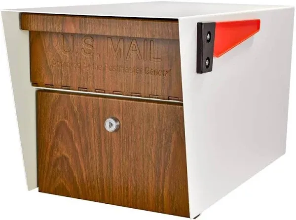 Manager Locking Post Mount Mailbox with High Security Cream White Wood Grain