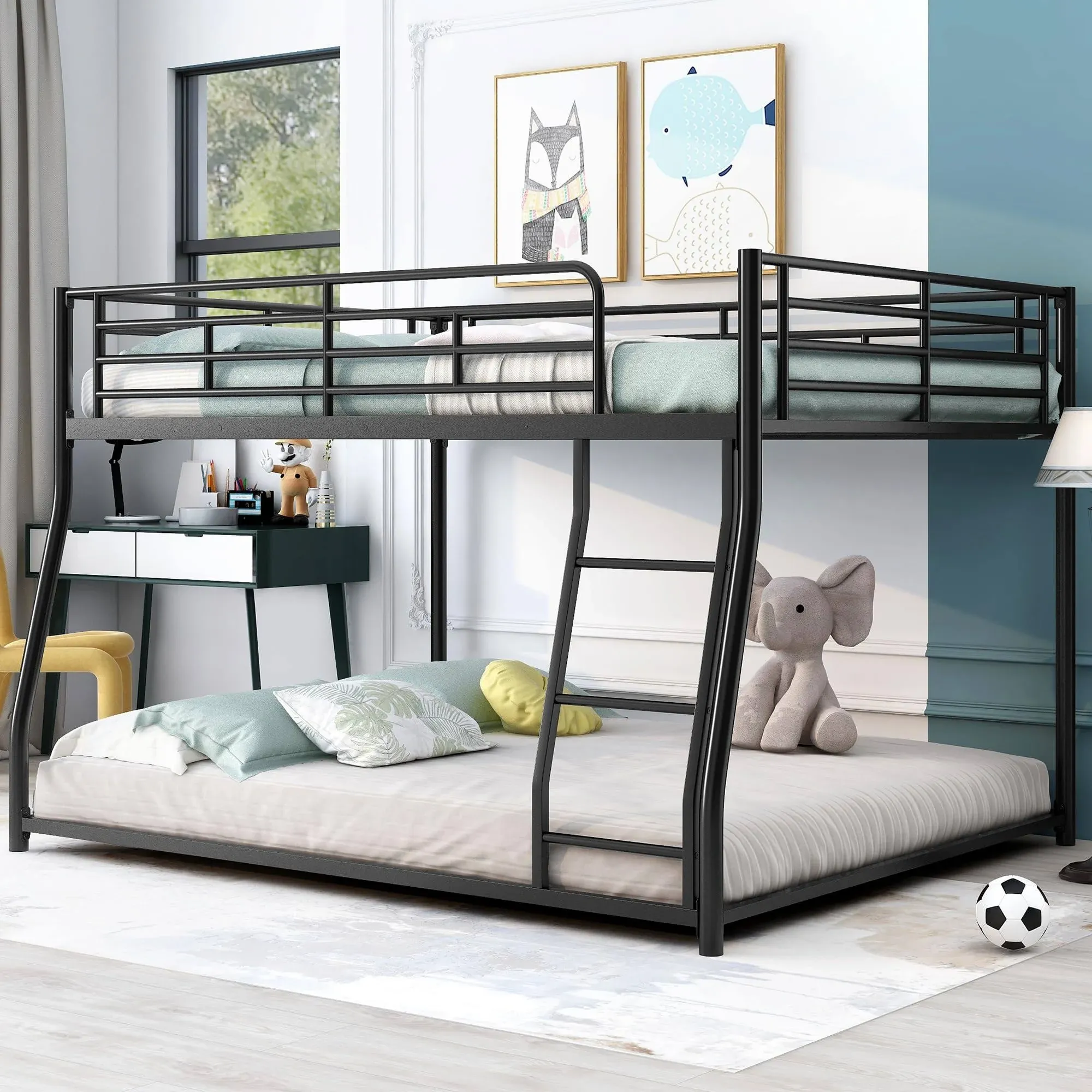 Harper & Bright Designs Full XL Over Queen Bunk Beds, Heavy-Duty Metal Floor Bunk ...