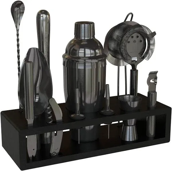 Highball & Chaser 13-Piece Cobbler Cocktail Shaker Set Black Polished Stainless Steel Bartender Kit For Home Bar Cocktail Set