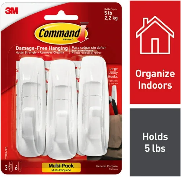 Command™ Large Utility Hooks Multi-Pack, 3 Per Pack, 3 Packs