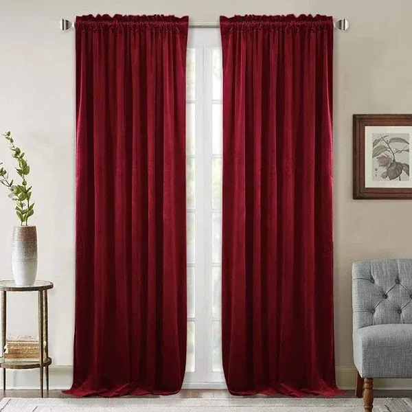 Theater Red Velvet Curtains Super Soft Blackout Insulated Curtain Panels 84 In