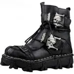 Mens Black Genuine Leather Military Army Boots Gothic Skull Punk Motorcycle Boots