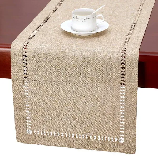 Grelucgo Handmade Hemstitch Beige Table Runner