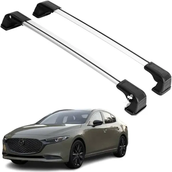 Erkul Heavy Duty 220 lbs Roof Rack Cross Bars for Mazda 3 2014-2025 | Aluminum Crossbars with Anti Theft Lock for Rooftop | Compatible with Fixed Points Roofs - Black