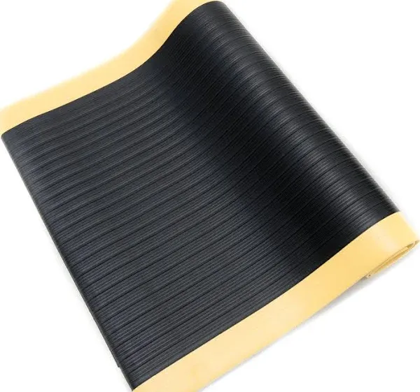 Bertech Anti-Fatigue Floor Mat, 3 Feet x 6 Feet x 3/8 Inch Thick, Ribbed Pattern Top, Black with Yellow Border, Made in USA