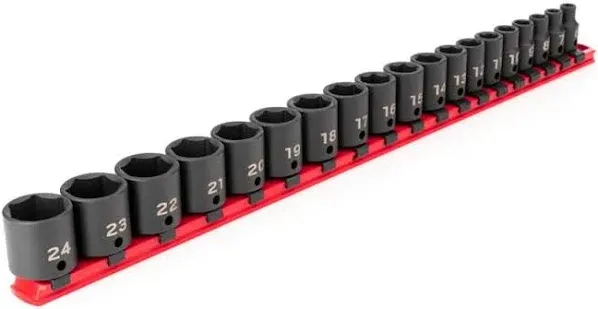 3/8 Inch Drive 6-Point Impact Socket Set with Rail, 19-Piece (6-24 Mm) | SID9110