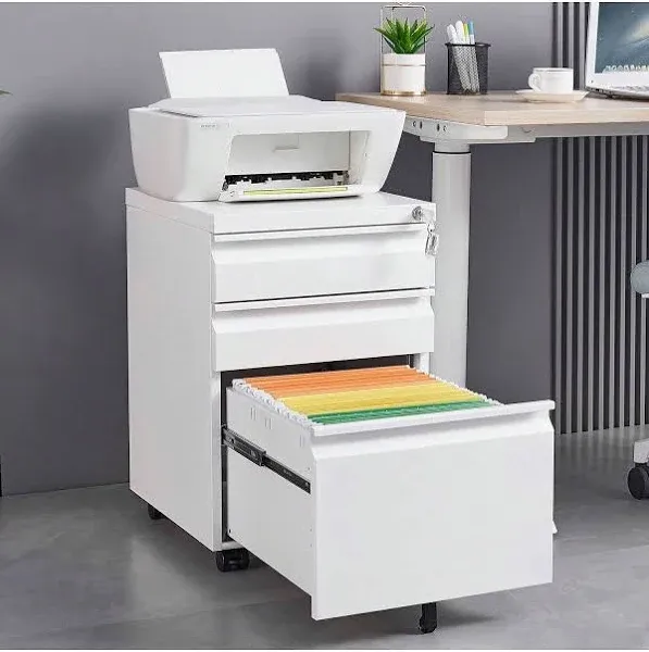 White 3-Drawer Mobile File Cabinet