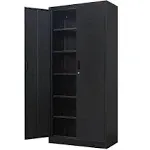 BESFUR Metal Storage Cabinets with Locking Doors and Adjustable Shelves, Steel Storage Cabinet for Garage, Office, Classroom - Black