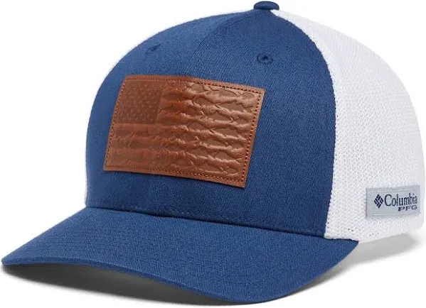 Columbia PFG Leather Fish Flag Mesh Ball Cap