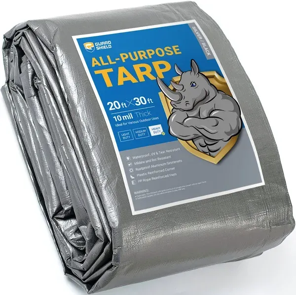 GUARD SHIELD Heavy Duty Tarp 16x20 Feet Silver/Black Multi Purpose Thick Wate...