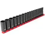 TEKTON 3/8 Inch Drive Deep 6-Point Impact Socket Set with Rail, 19-Piece (6-24 mm) | SID91107