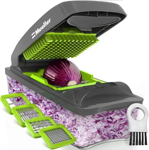 Mueller 4 Blade Onion Chopper, Vegetable Chopper, Grape Cutter, Egg and Cheese Slicer with Container