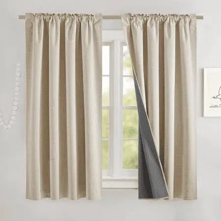 Nicetown 100% Blackout Linen Curtains for Living Room Full Room Darkening Thermal Insulated Noise Grommet Drapes