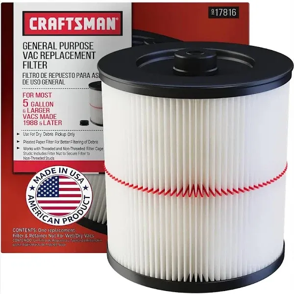 Vacuum Cleaner Cartridge Filter for Shop Vac Craftsman 9-17816 Wet Dry Air Filte