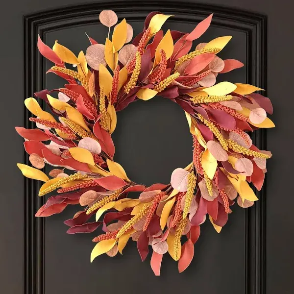 Gold Wheat Wreath 24 inch Fall Wreath for Front Door,Farmhouse Harvest Door Wreath, Fall Decoration for Thanksgiving Wall Outdoor