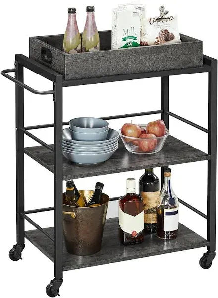  Industrial Bar Cart for Home, Serving Cart with Wheels Turquoise Brown + Black