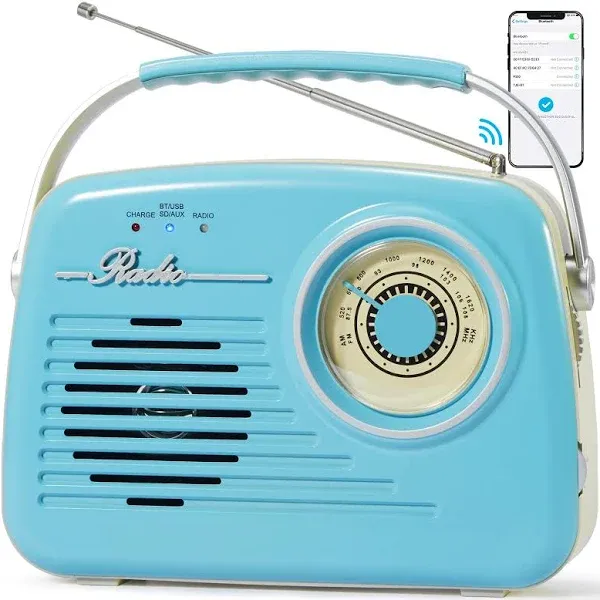 Bingxue Portable Am Fm Radios, Radio Bluetooth Battery Operated or Plug in Wall for Home/Outdoor