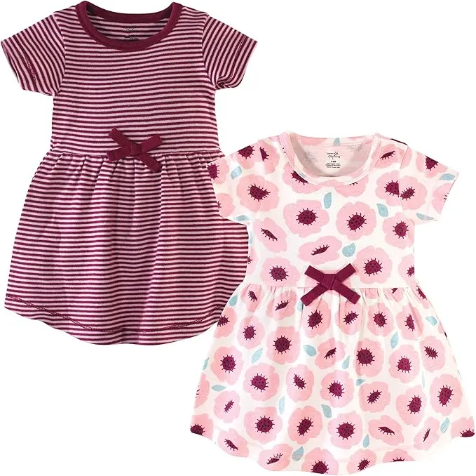 Touched by Nature Baby Organic Cotton Dresses, Black and Red Heart Long Sleeve 2-Pack