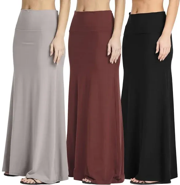 Real Essentials Women's Ultra-Soft Flowy Maxi High Waisted Long Skirt