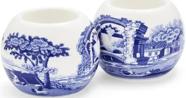 Spode Blue Italian Tealight Holders | Set of 2 Round Tealight Holders | Made of Fine Porcelain | 4 Inch Candle Holders for Home Décor and Housewarming Gift | Dishwasher Safe